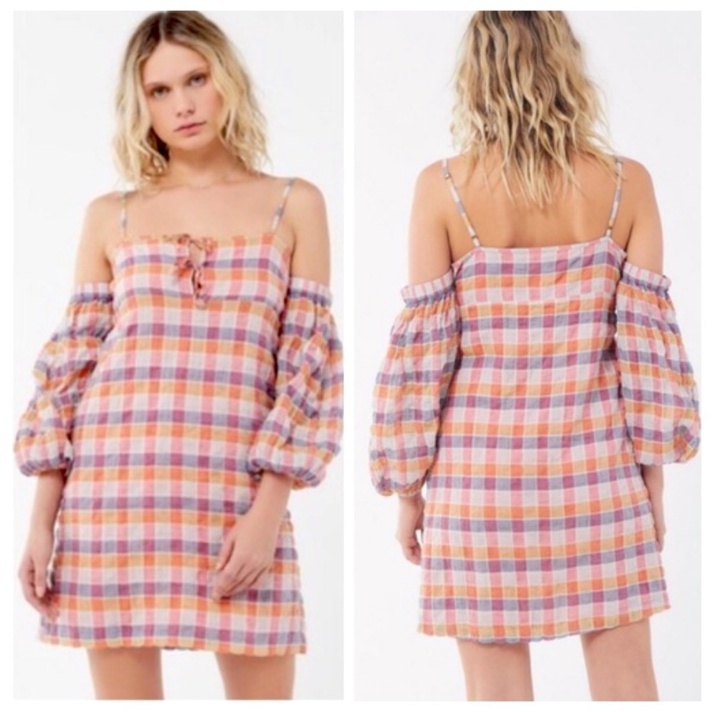 NWT UO Plaid Pastel Cold Shoulder Dress 90s Y2K
